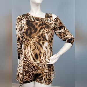 Simonton Says XS Animal Print Studded Jersey Tunic Top Y2K Glam